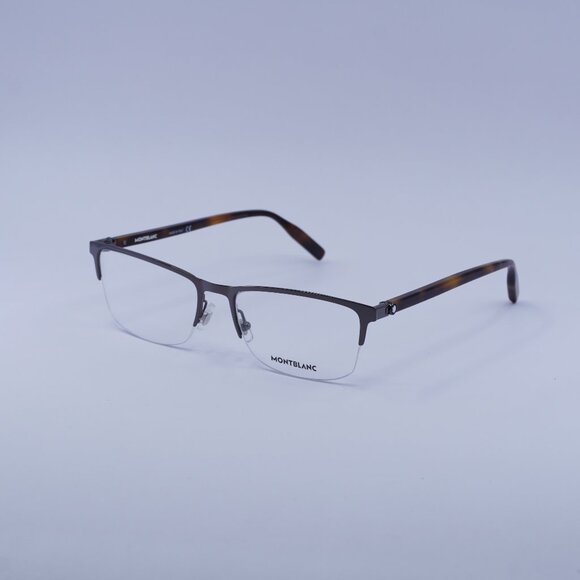 Montblanc MB0015O 002 Eyeglasses Ruthenium/Havana 56mm Rectangle Frame - Picture 1 of 9